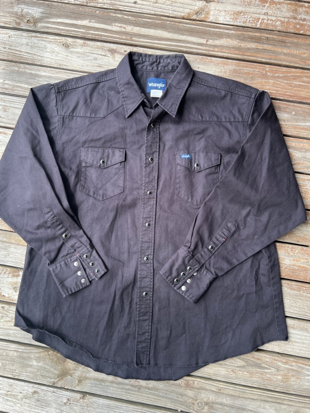 WRANGLER Pearl Snap Black Cowboy Cut Shirt Mens XXL Western Rancher Canvas